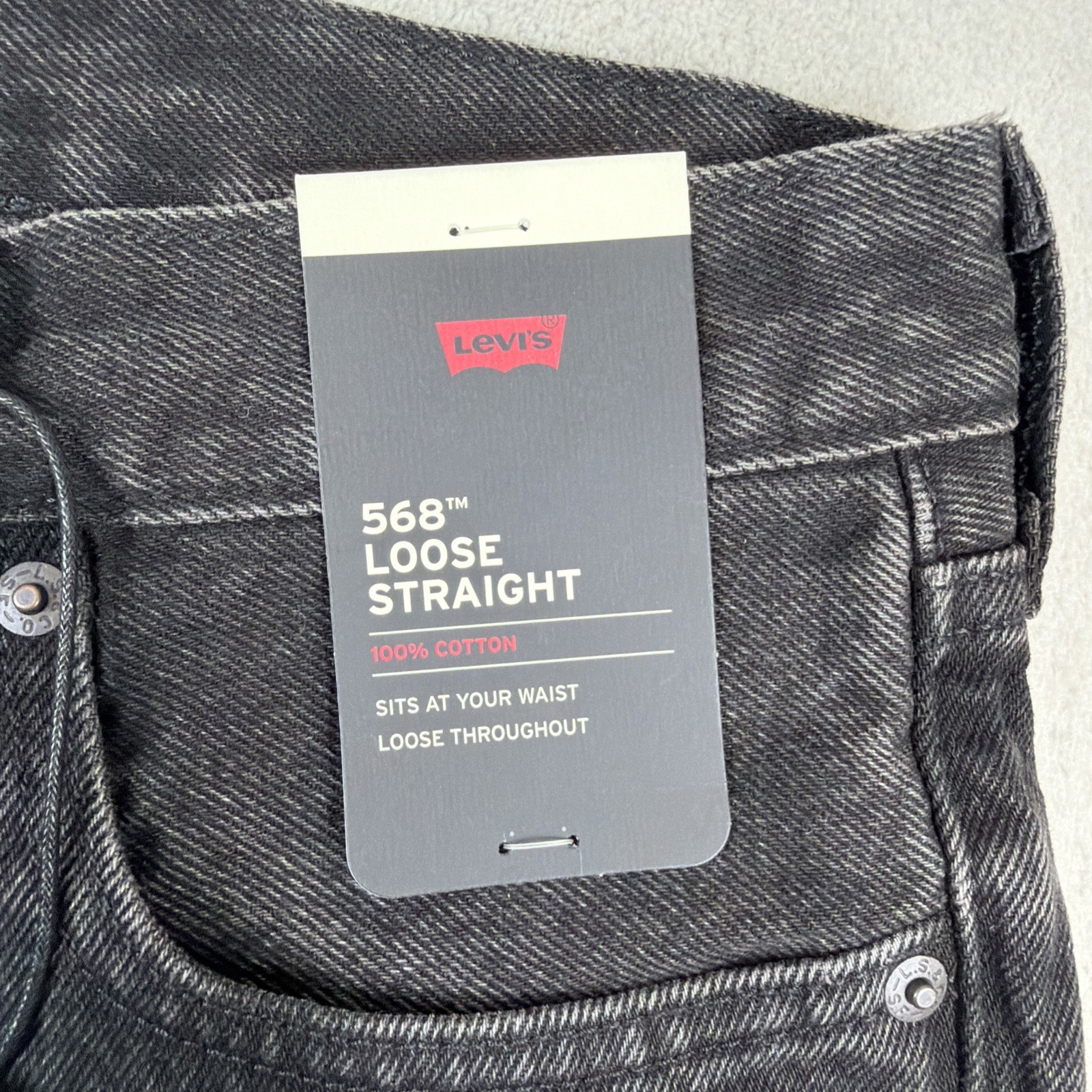 Levi’s 568 Premium Jeans Men’s Size 29×30 Loose Straight Black Denim Cotton