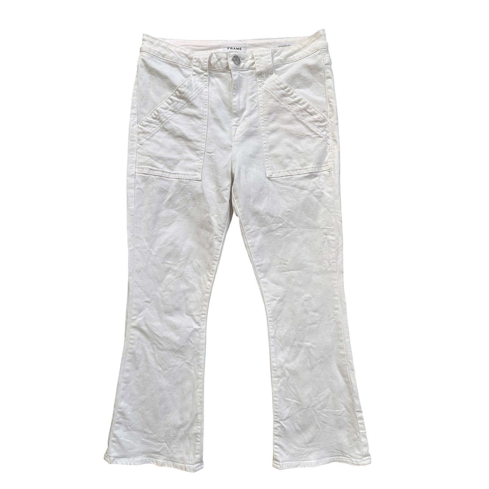 FRAME Le Crop Mini Boot Wmn 30 White Blanc Utility Patch Pocket Jeans Excellent