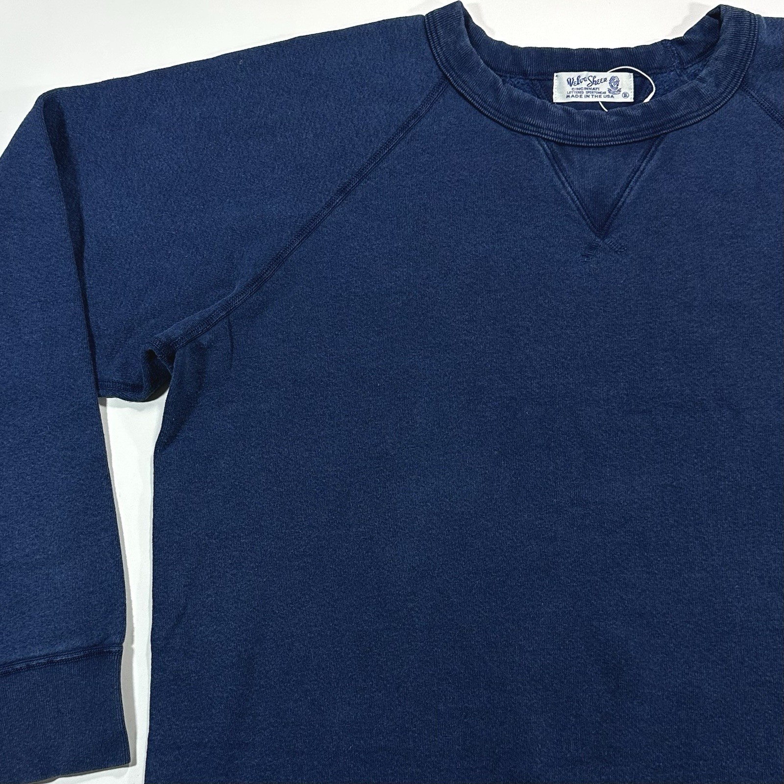 Velva Sheen 10oz Raglan Crewneck Sweatshirt Indigo Blue Cotton Blank Mens sz XL
