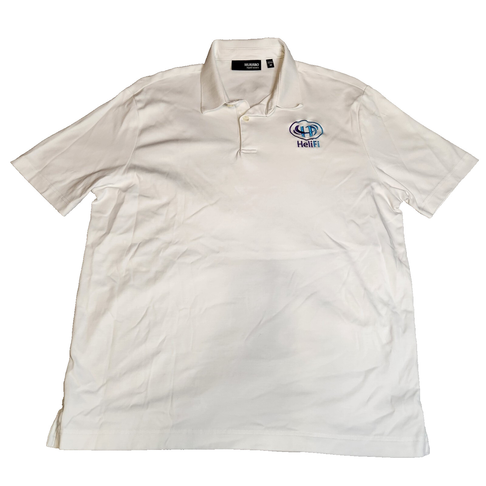 Murano Liquid Luxury Mens Polo Shirt M White Button-Up Short Sleeve Heli Fi