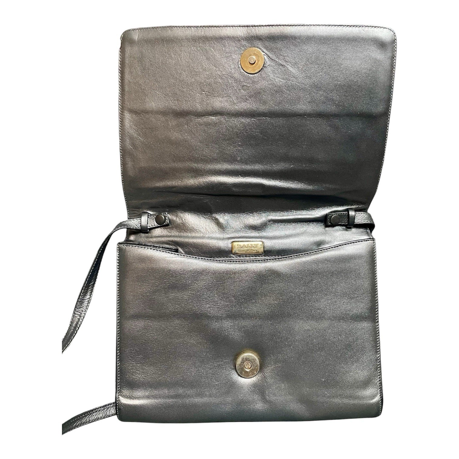 Bally Vintage Metallic Silver Leather & Snakeskin ShoulderBag Made in Italy