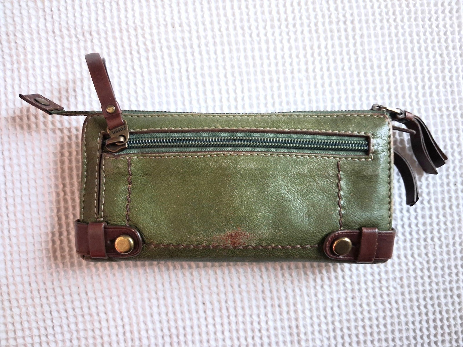 Fossil Olive Green Leather Accordion Organizer Wallet Clutch Fiocchi Italy