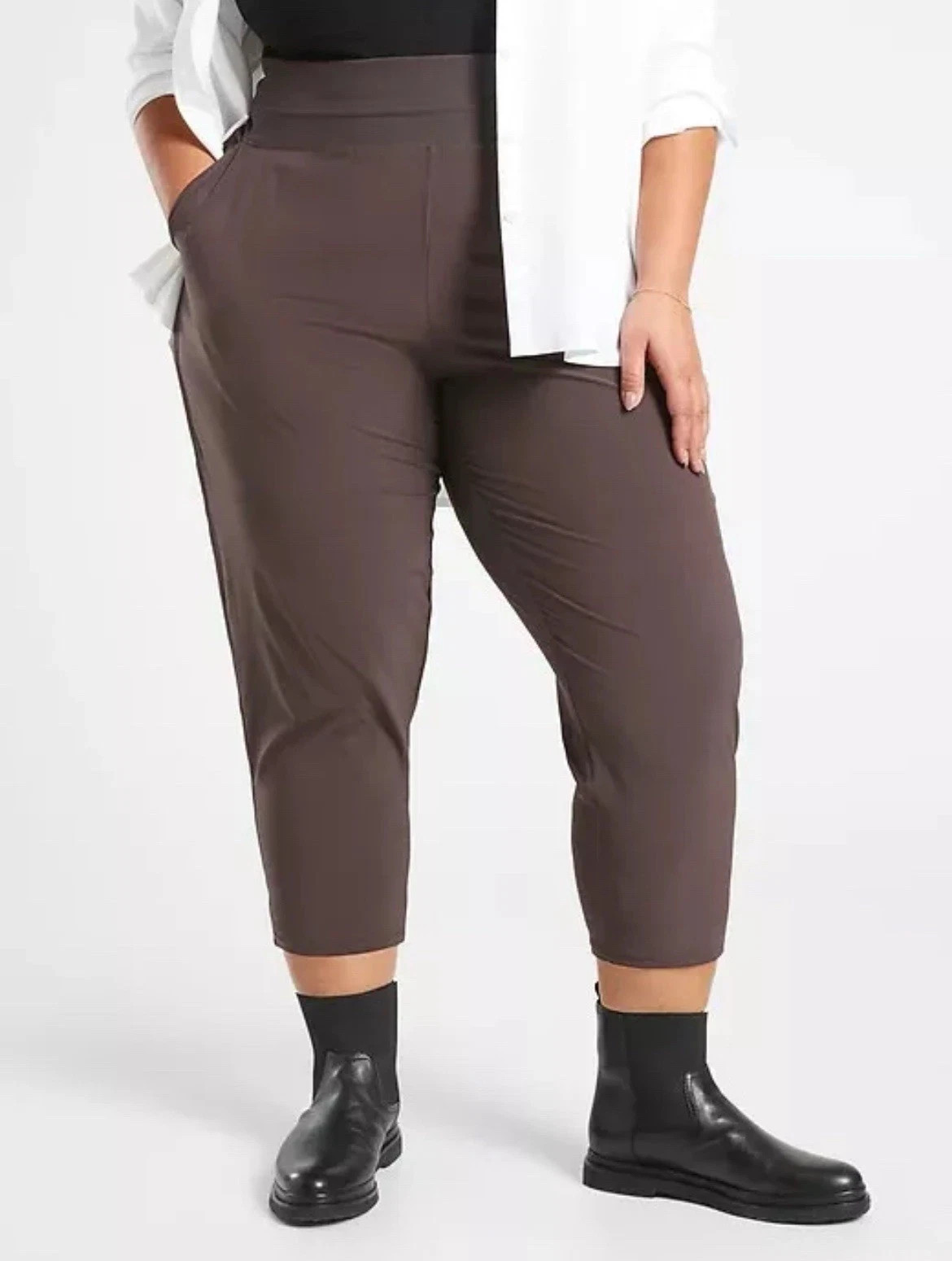 Athleta 18 Nolita Slim Tapered Crop Pant Walnut Brown #980400 Stretch