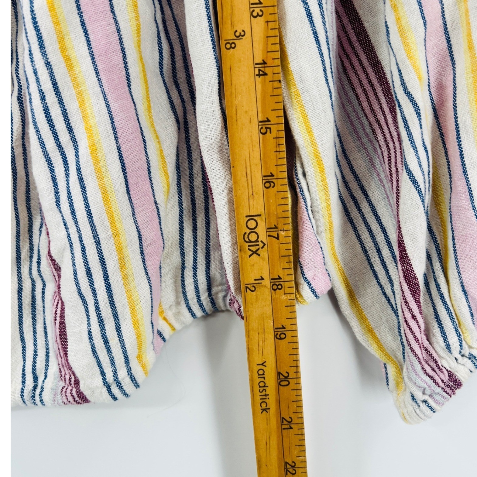 Gap Off The Shoulder Top Size S Multi Color Striped Linen Blend Tie Hem Beachy