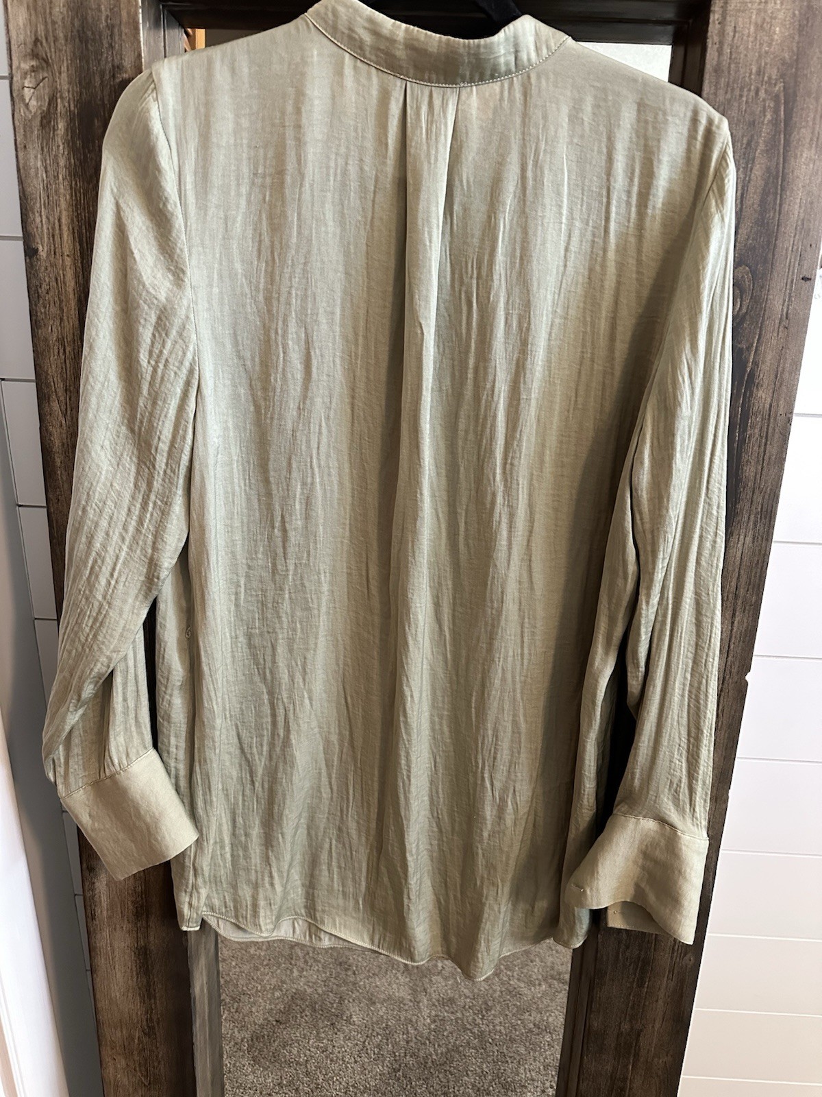 Rachel Rachel Roy Sage Green Satin Blouse V Neck Long Sleeve Top M Business
