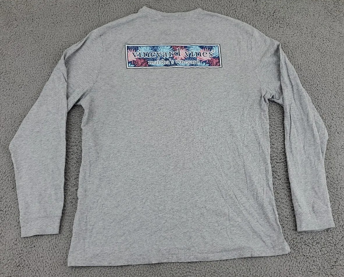 Vineyard Vines Shirt Mens Large Gray Long Sleeve Whale Martha’s Floral Adult A01