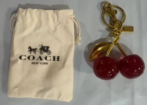 Red Cherry Apple Bag Charm Keychain Resin Metal Brass Purse Decoration.–