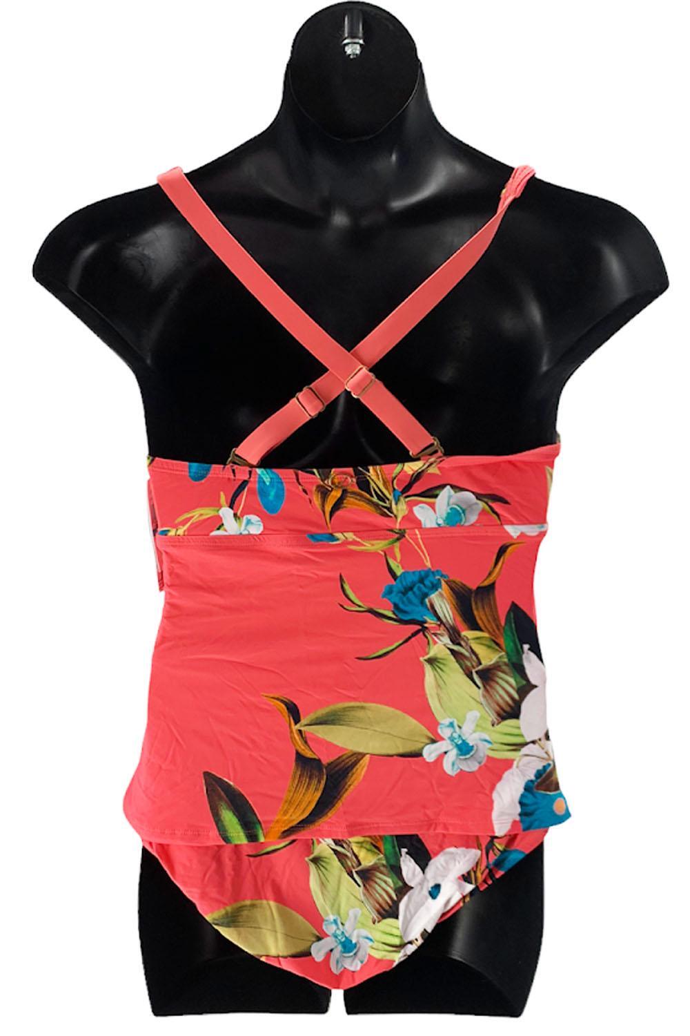 Jantzen Adjustable Strap V-Neck Tankini Comfort Brief Coral Botanical