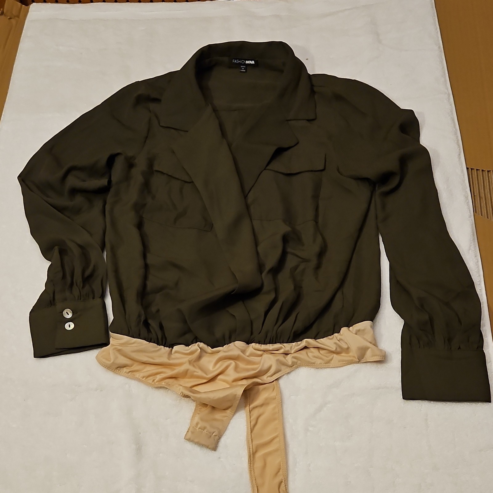 Fashion Nova Olive Beige One Piece Bodysuit Women’s Size M Button Accent