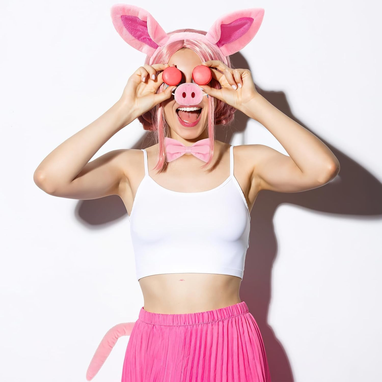 12 Pieces Pig Costume Set Pig Ears Headband Pig Nose Bow Tie Pig Tail Fancy Anim