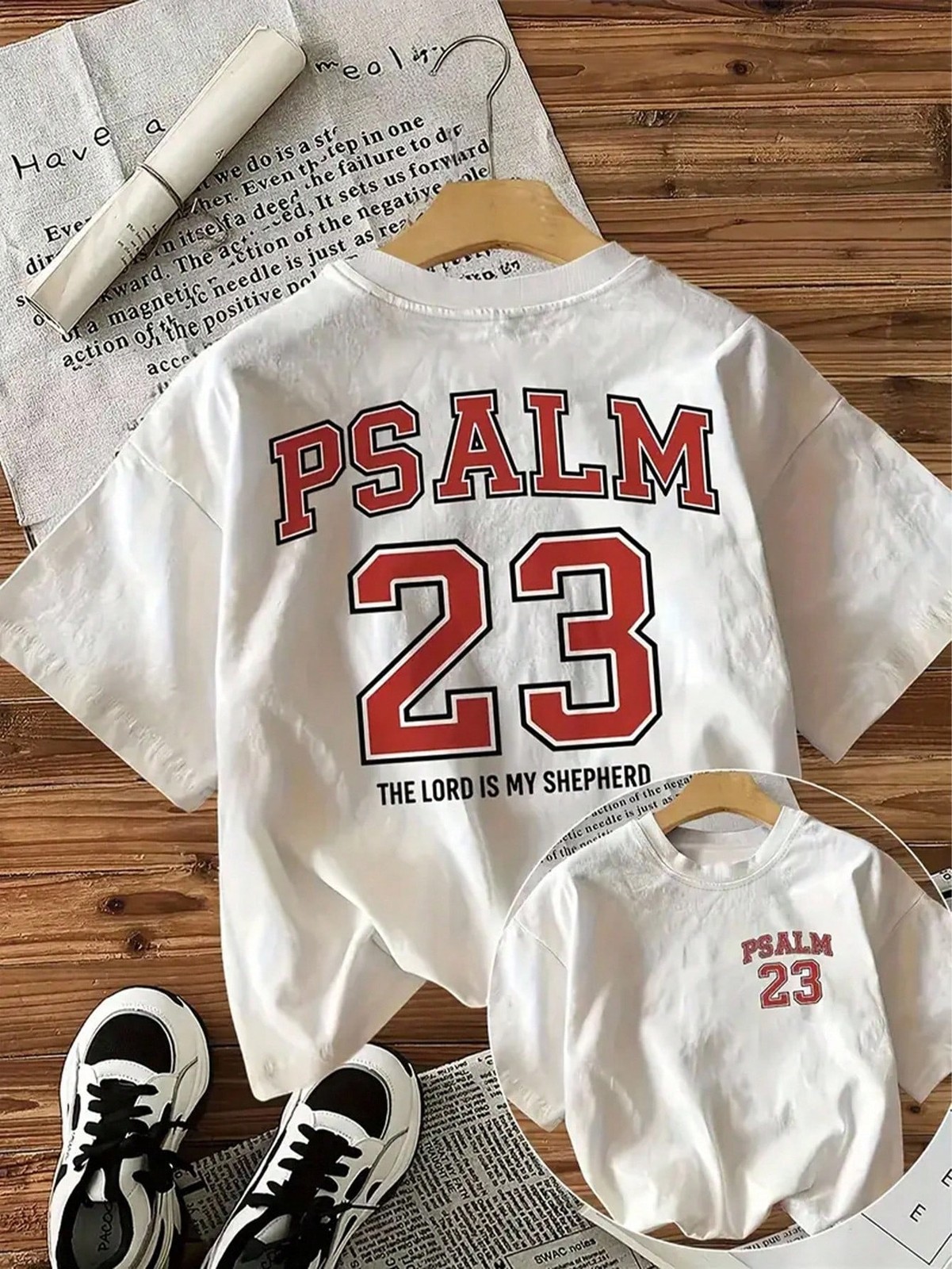 Women’s White Christian T-Shirt – Psalm 23 – The Lord Is My Shepherd Bible Verse