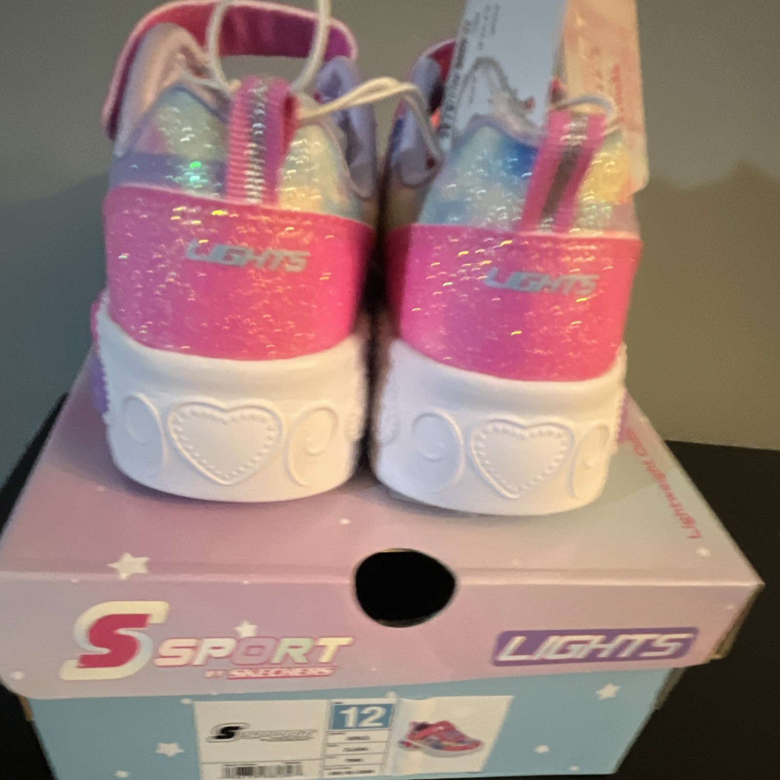 S Sport by Skechers Lights LED Light-Up Hook & Loop Pink/Blue Glitter Sz 12