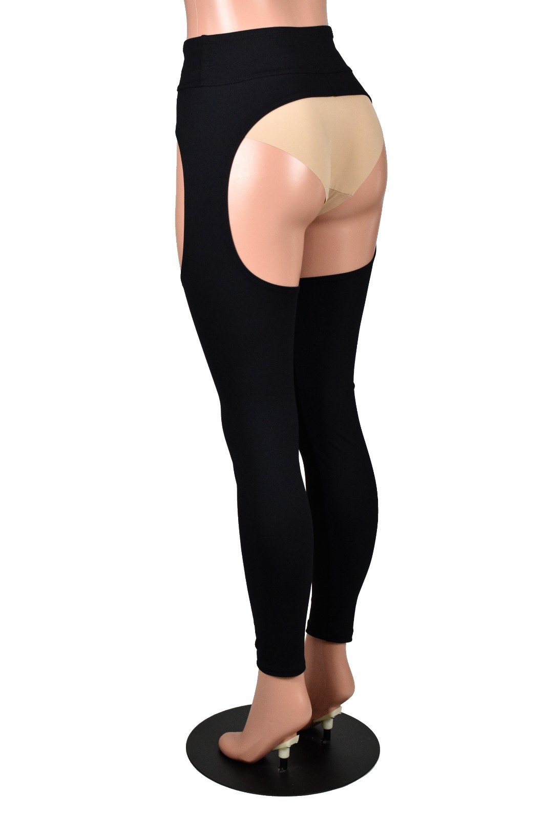 Black Nylon Spandex Chaps stretch leggings XS to 2XL 3XL plus size rave gothic