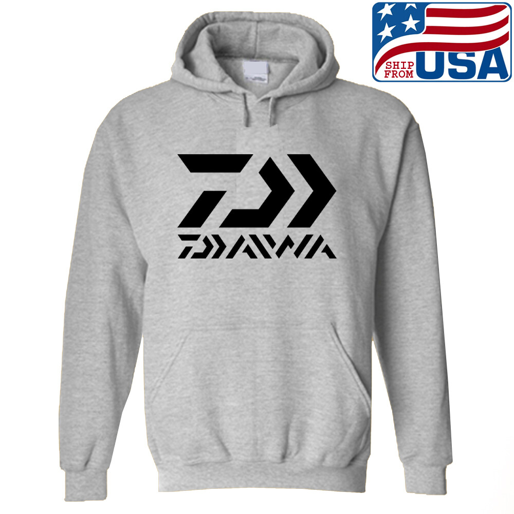 Daiwa Fishing Logo Grey Hoodie Sweatshirt Size S to 3XL