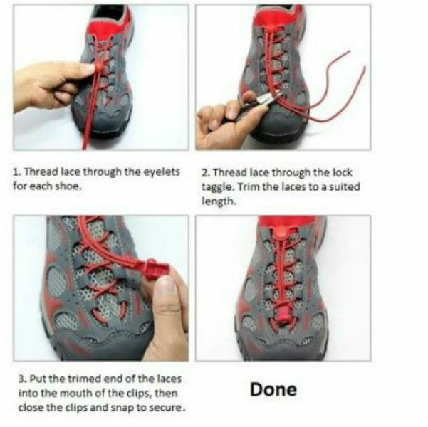 3 pair No Tie Elastic Shoelaces Lock Laces Shoe Strings Sports w/ Locking Toggle