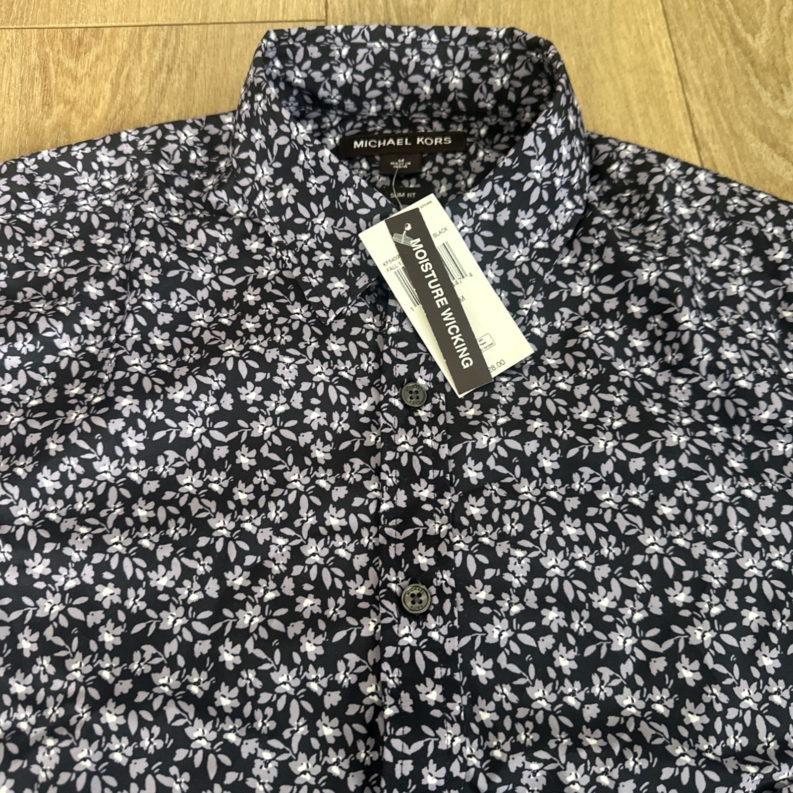 $128 Michael Kors Men’s Button Down Floral Shirt Slim Fit Medium Moisture Wick
