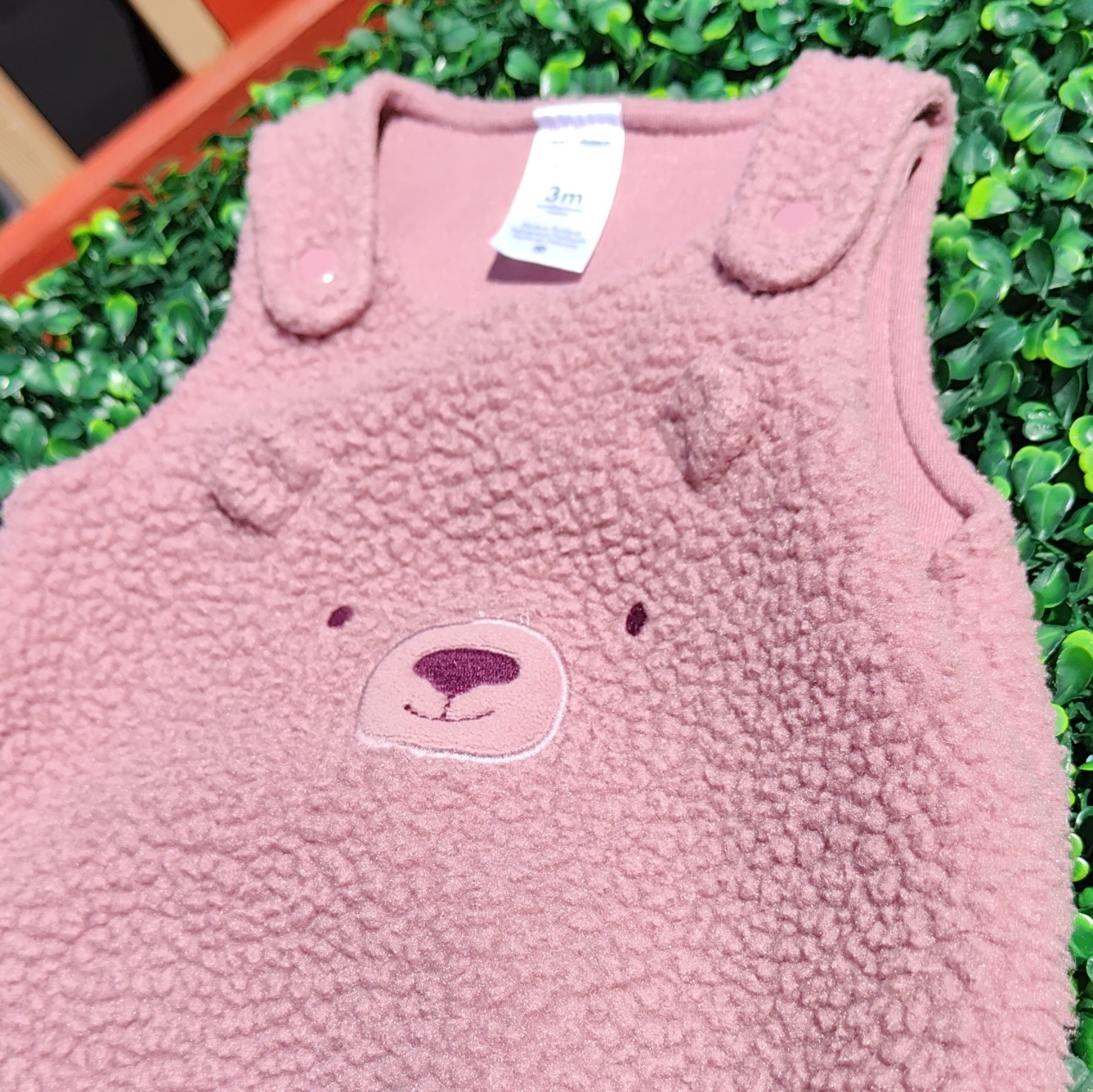 Carter’s Unisex Baby 0-3M Pink Fleece Sleeveless Overall One-Piece Bear