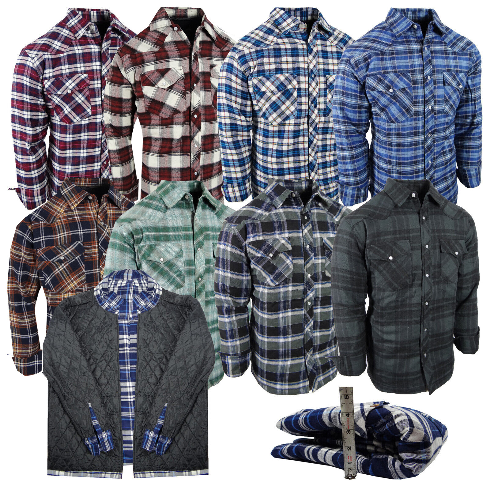 Fully Quilted Plaid Flannel Jacket Mens Shirt Thick 4 Pocket Snap Up Western