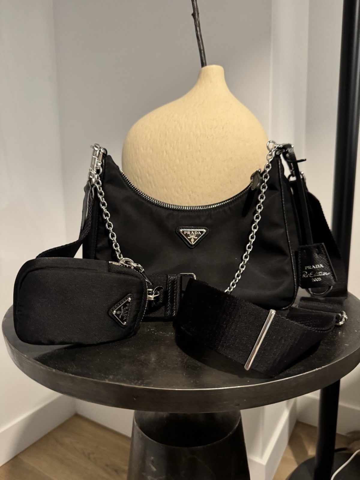 BRAND NEW Prada Re-Edition 2005 Nylon Shoulder Bag – Black/Silver