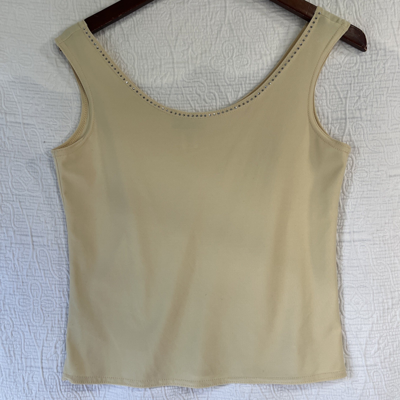Kleids Vintage Tank Top Women L Rhinestone Scoop Neck Cami Butter Yellow Beige