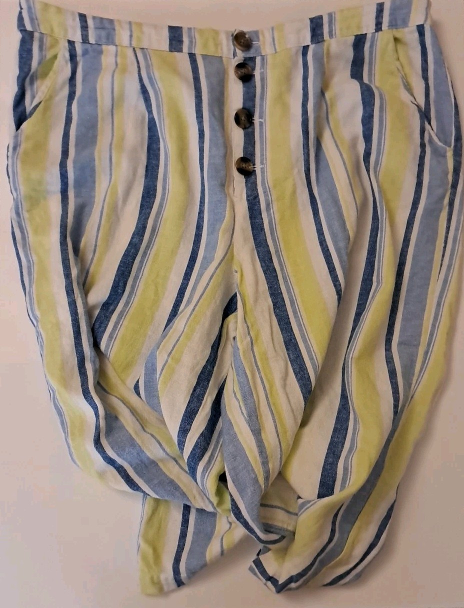 a.n.a. XXL Linen Blend Womens Linen Blend Striped Beach Coastal Pants High Rise