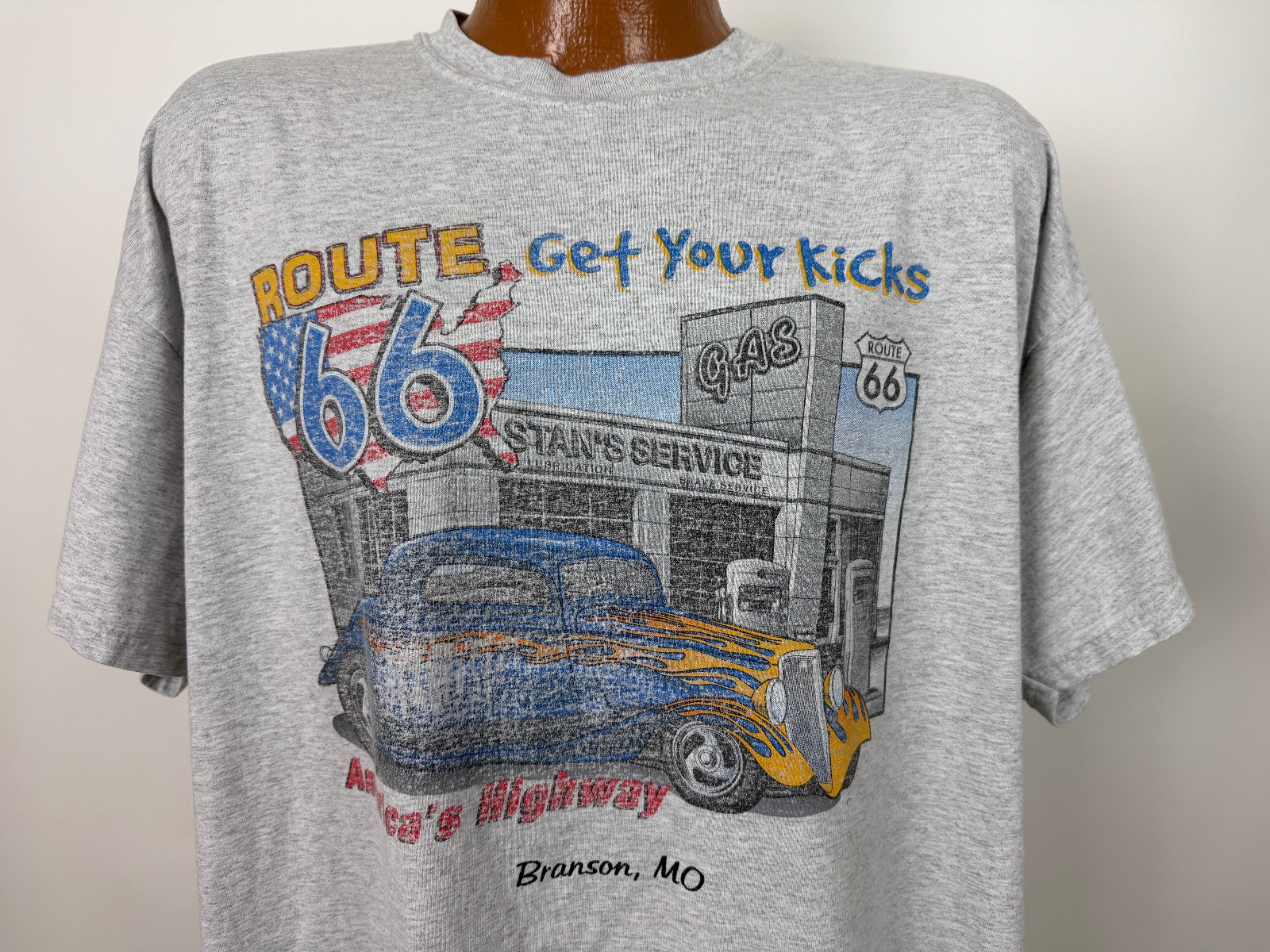 Vintage 90s Route 66 Shirt XXL Hot Rod Classic Cars Americas Highway Branson MO