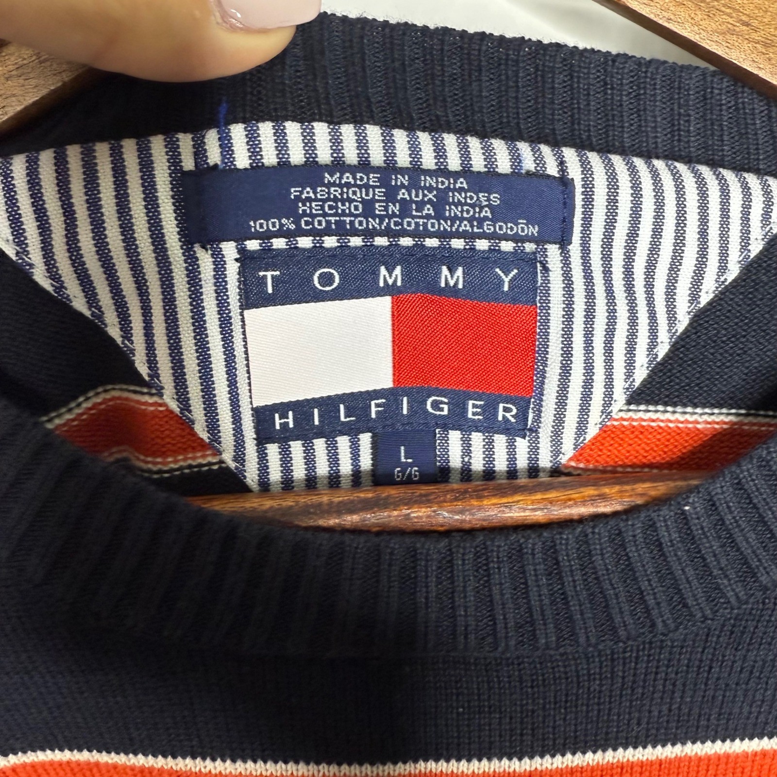 Tommy Hilfiger Mens Striped Crew Neck Cotton Sweater Size L Y2K