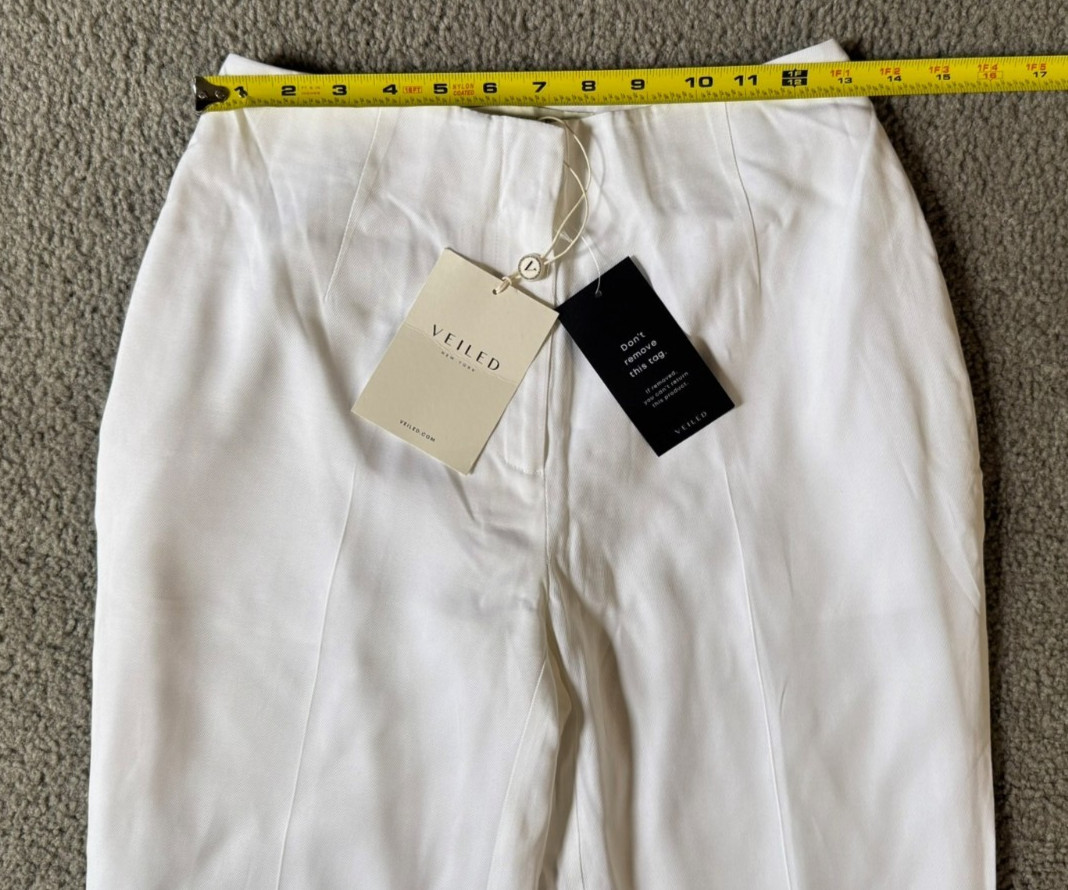 NWT Veiled New York Rayan Organza Trim Trousers – White – Size 26 in
