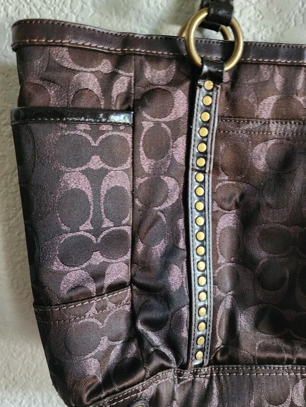 Coach Lurex Brown Jacquard Metallic Signature Tote Shoulder Bag