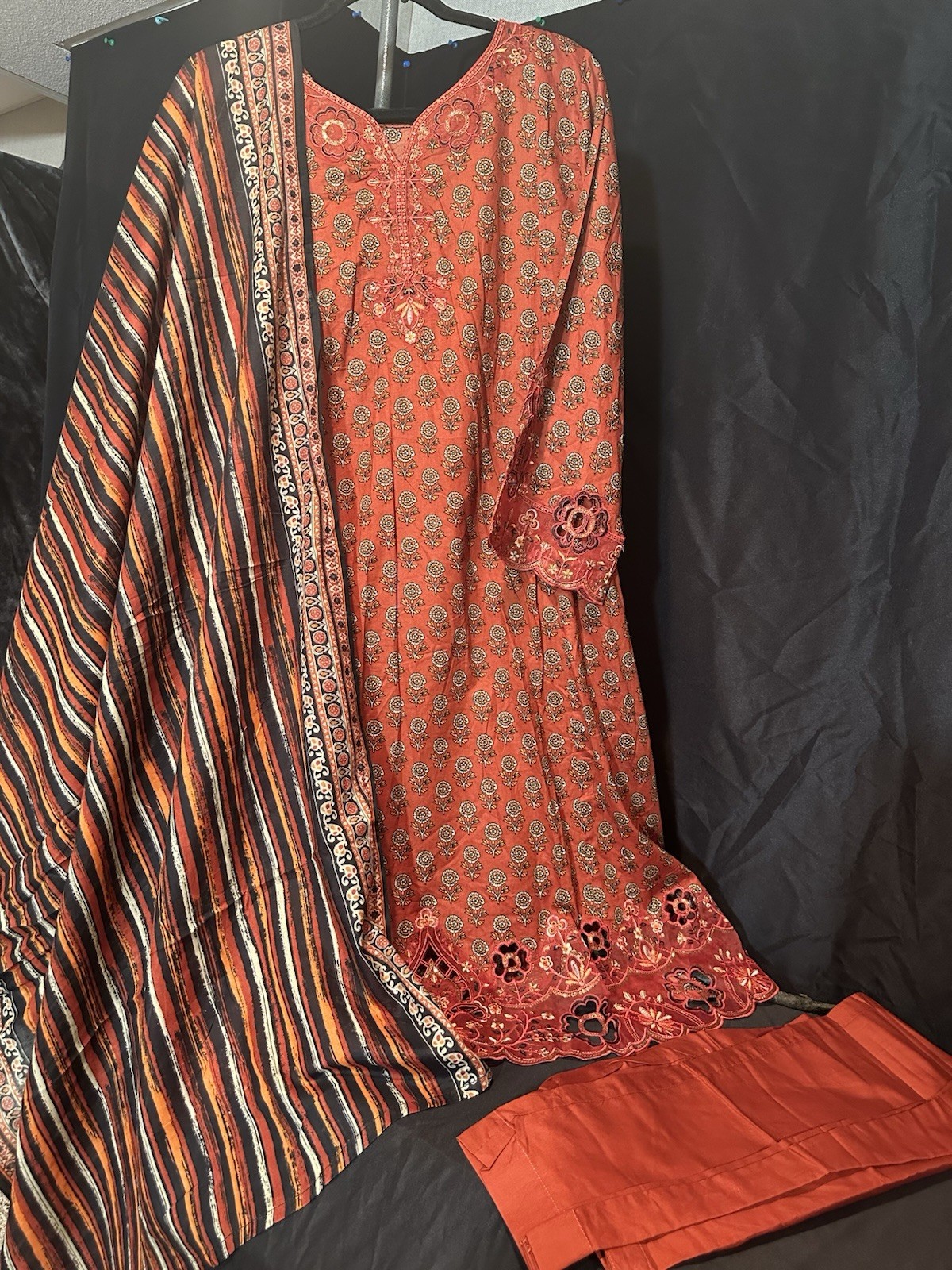 Bin Saeed Lawn Cotton 3 Pc Suit-premium Cut Work Emb- Aline Style-M & L – $44