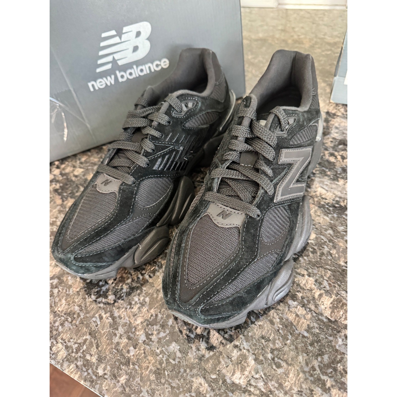 New Balance 9060 Triple Black Suede Mesh Sneakers U9060BPM Mens 10 Womens 11.5