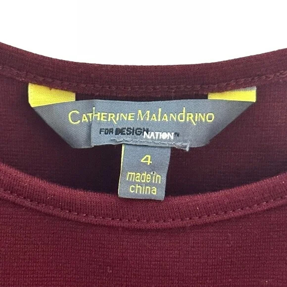CATHERINE MALANDRINO Peplum Flutter Hem A-Line Dress Maroon Scoop Neck 4