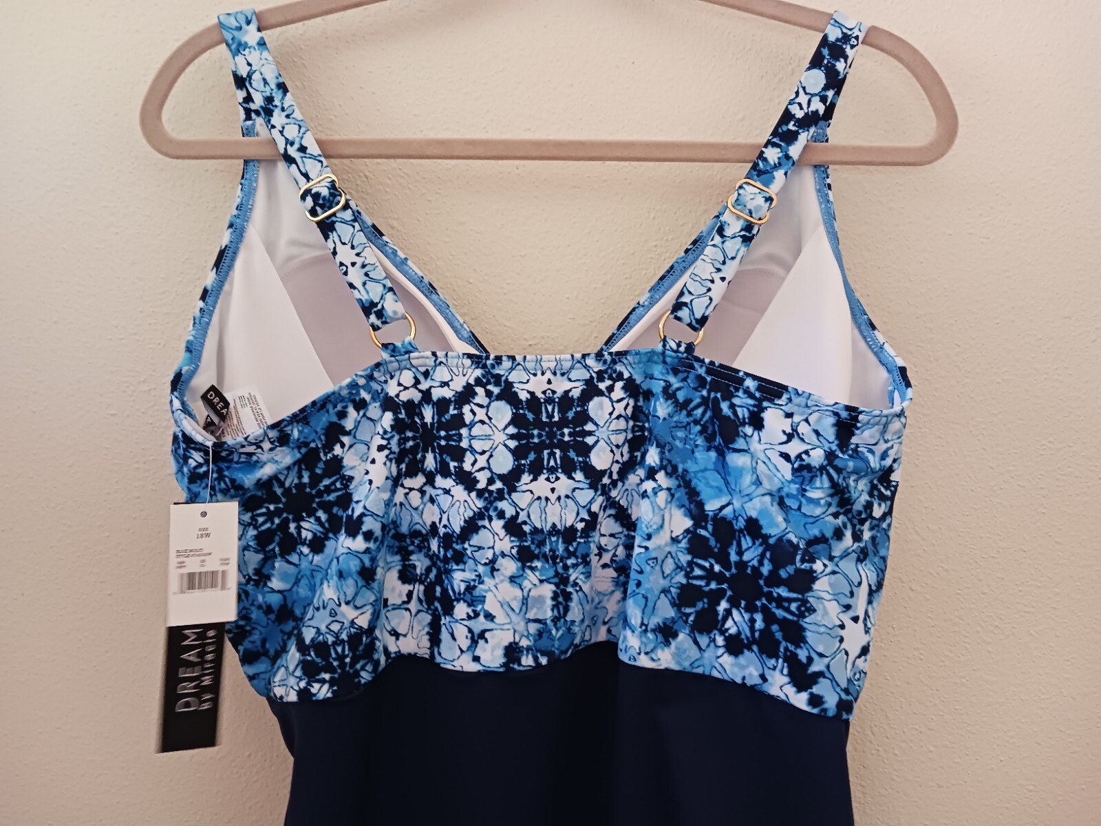 Dreamsuit Miracle Brands One Piece Swimsuit Floral V Neck Navy Blue Size 18W