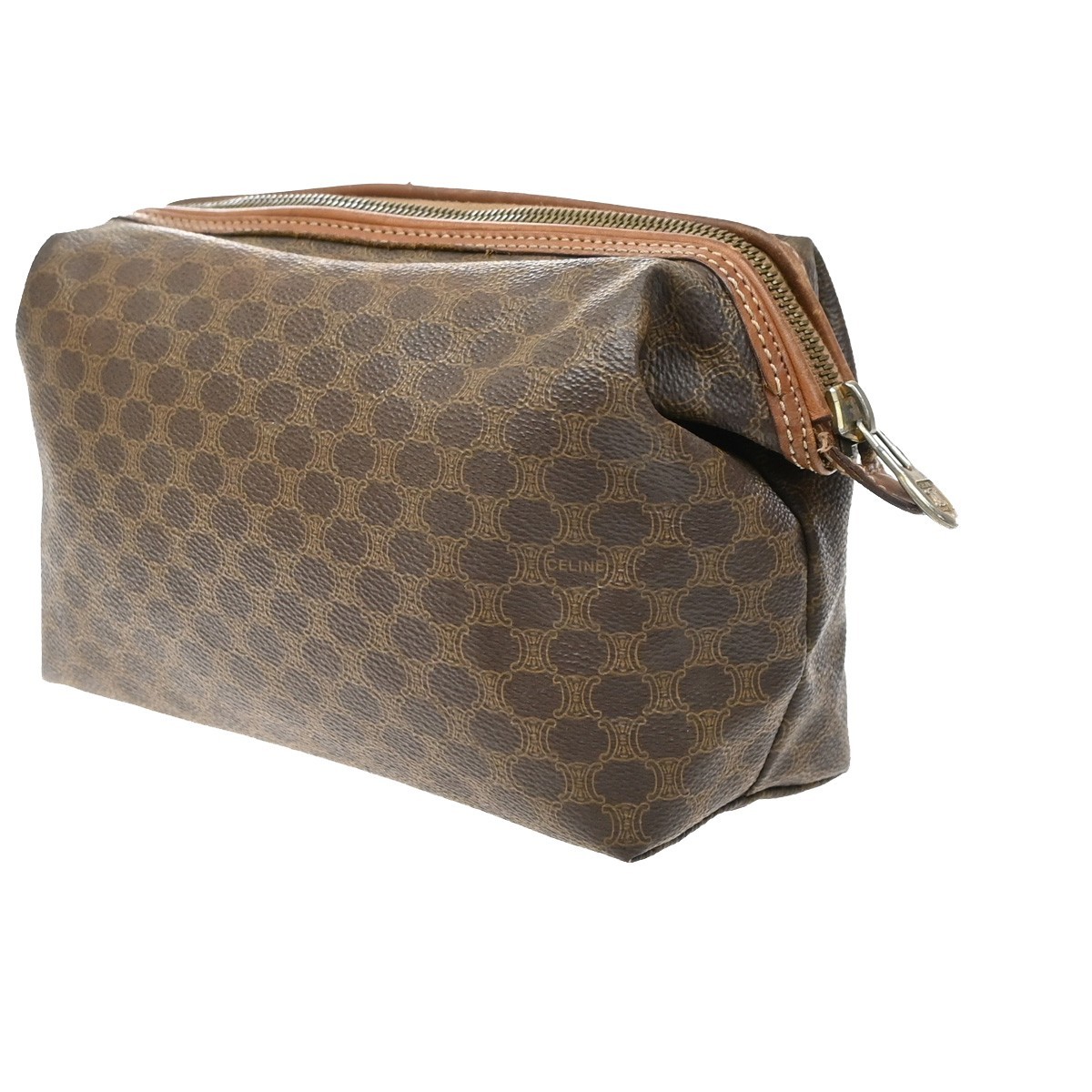 CELINE Logo Macadam Pattern Pouch PVC Leather Brown GHW Italy 01MA729
