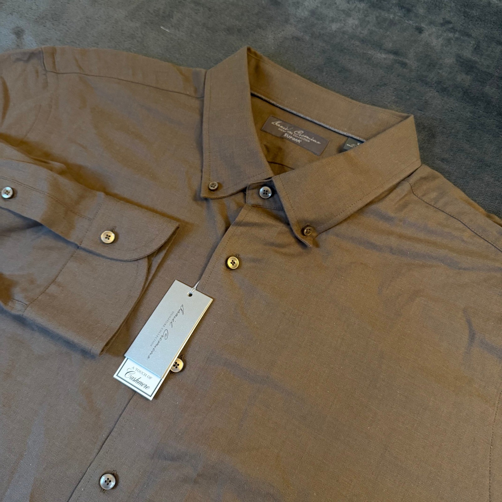 Daniel Cremieux Signature Supima Button Up Mens XXL Brown Cashmere Blend NWT