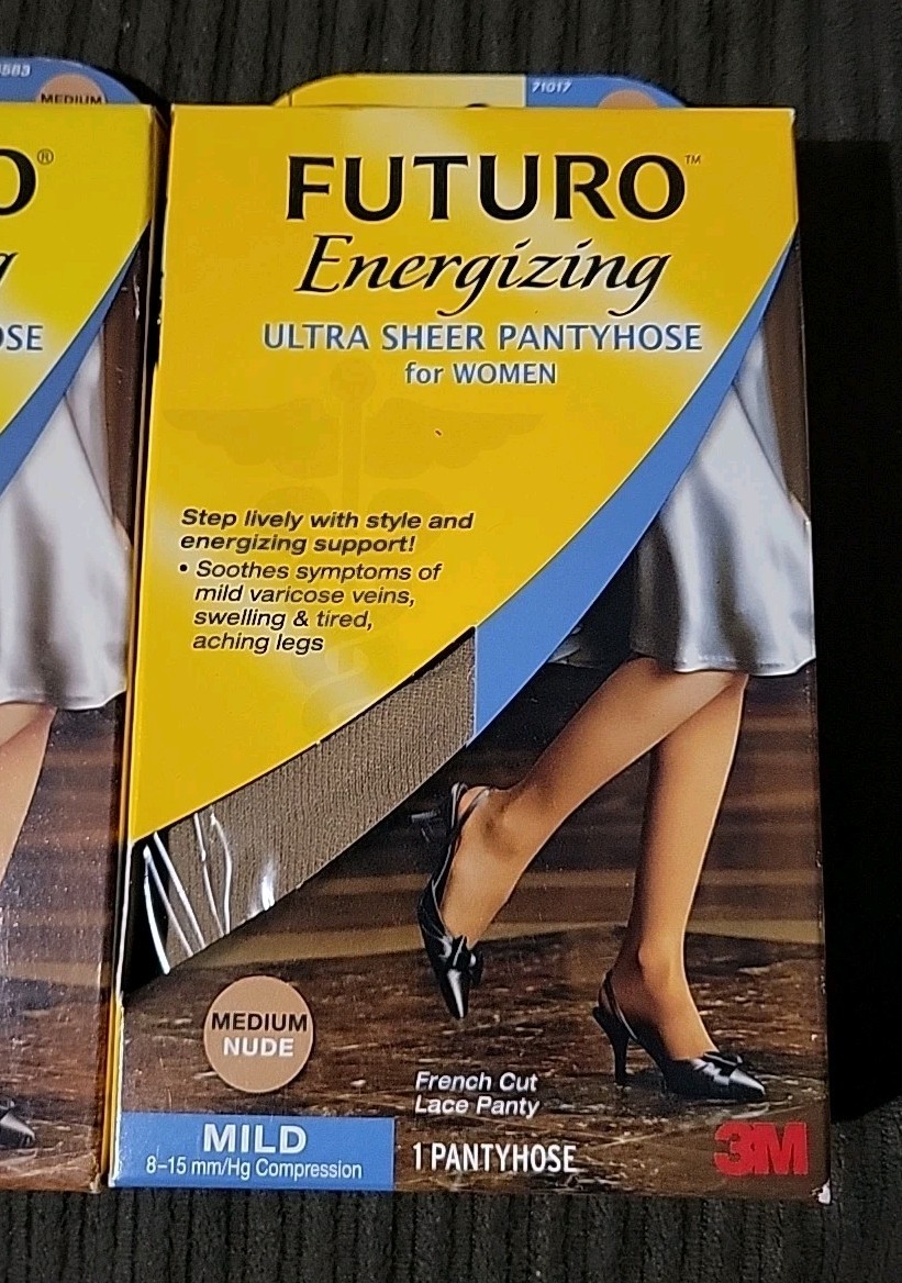 (2) Futuro Energizing Ultra Sheer Pantyhose For Women Medium Nude