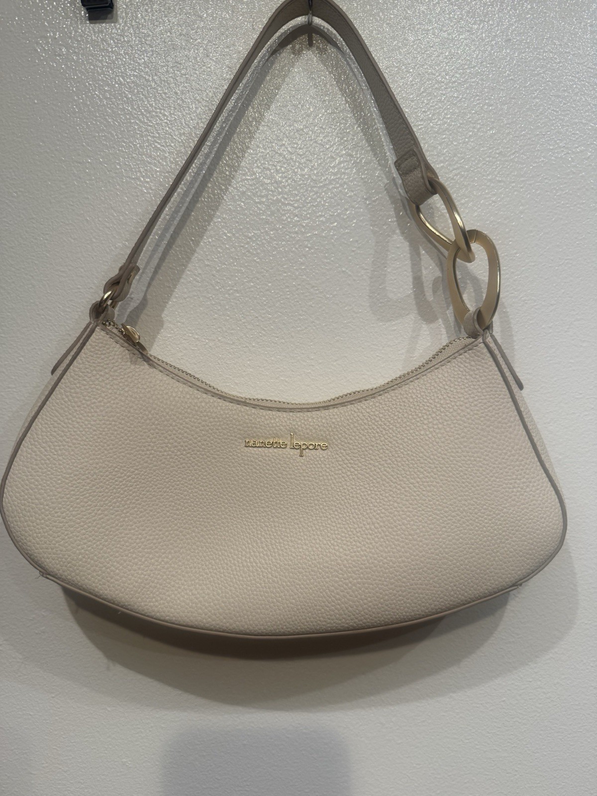 Nanette Lepore Cream Faux Leather Jaala Crescent Shoulder Bag