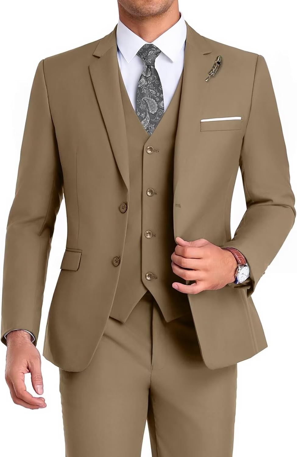 Men’s Slim Fit 3Piece Suit Tuxedo Set Wedding Prom Business Jacket Vest Pant Tie
