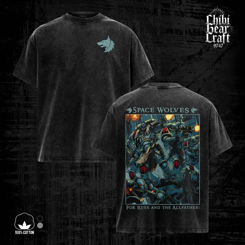 Warhammer 40K Space Wolves Dawn Of War IV Retro Grimdark Sci-Fi Graphic T-Shirt