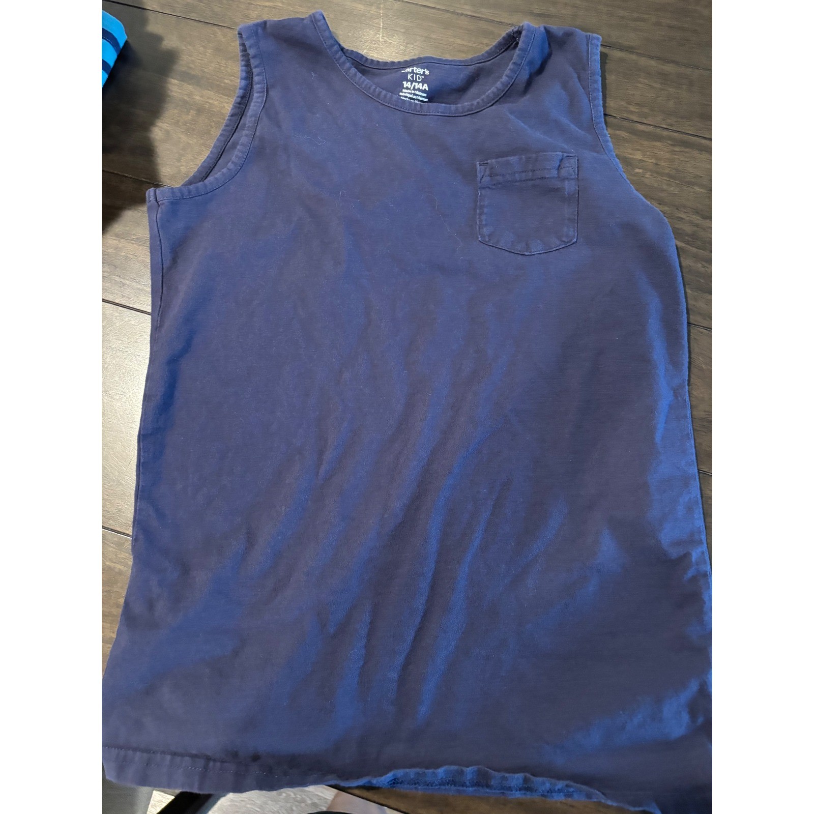 Carters Kid Boys Navy Blue Sleeveless Tank Top Chest Pocket Size 14 Cotton Tee