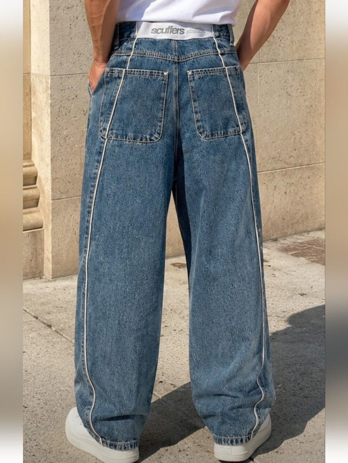 NWT Scuffers Mowa Blue Wide-Leg Jeans with Contrast Piping Men Sz 34