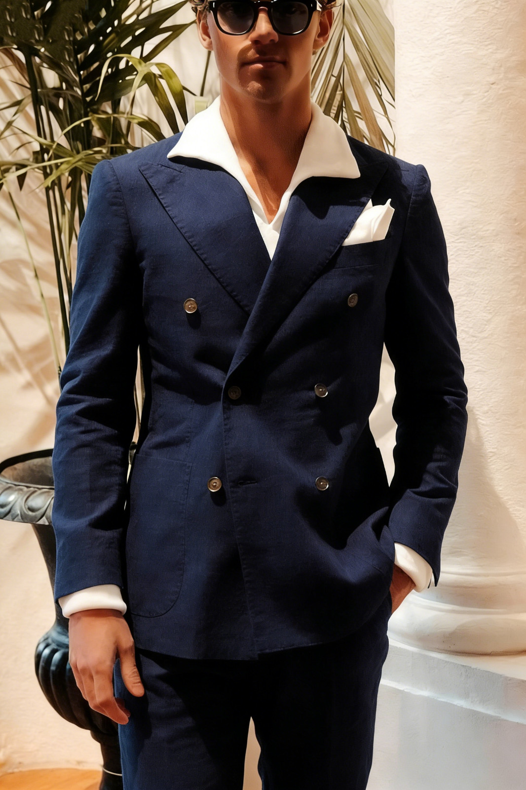 Men Suits for Summer Eventing Tuxedo Wide Peak Lapel Linen 2 Pcs Blazers Pants