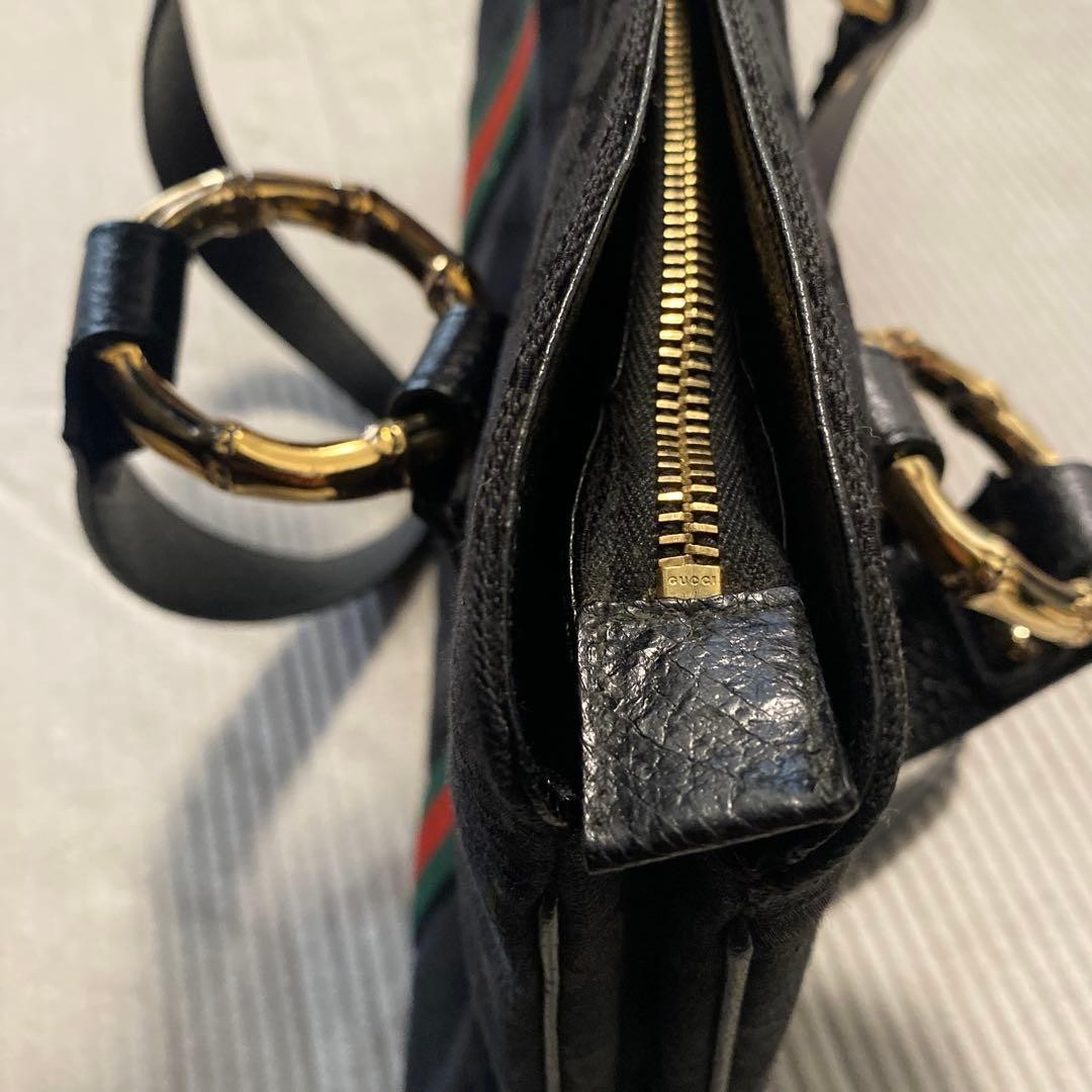 GUCCI GG Canvas Bamboo Ring Tote Bag Gift Present 0609