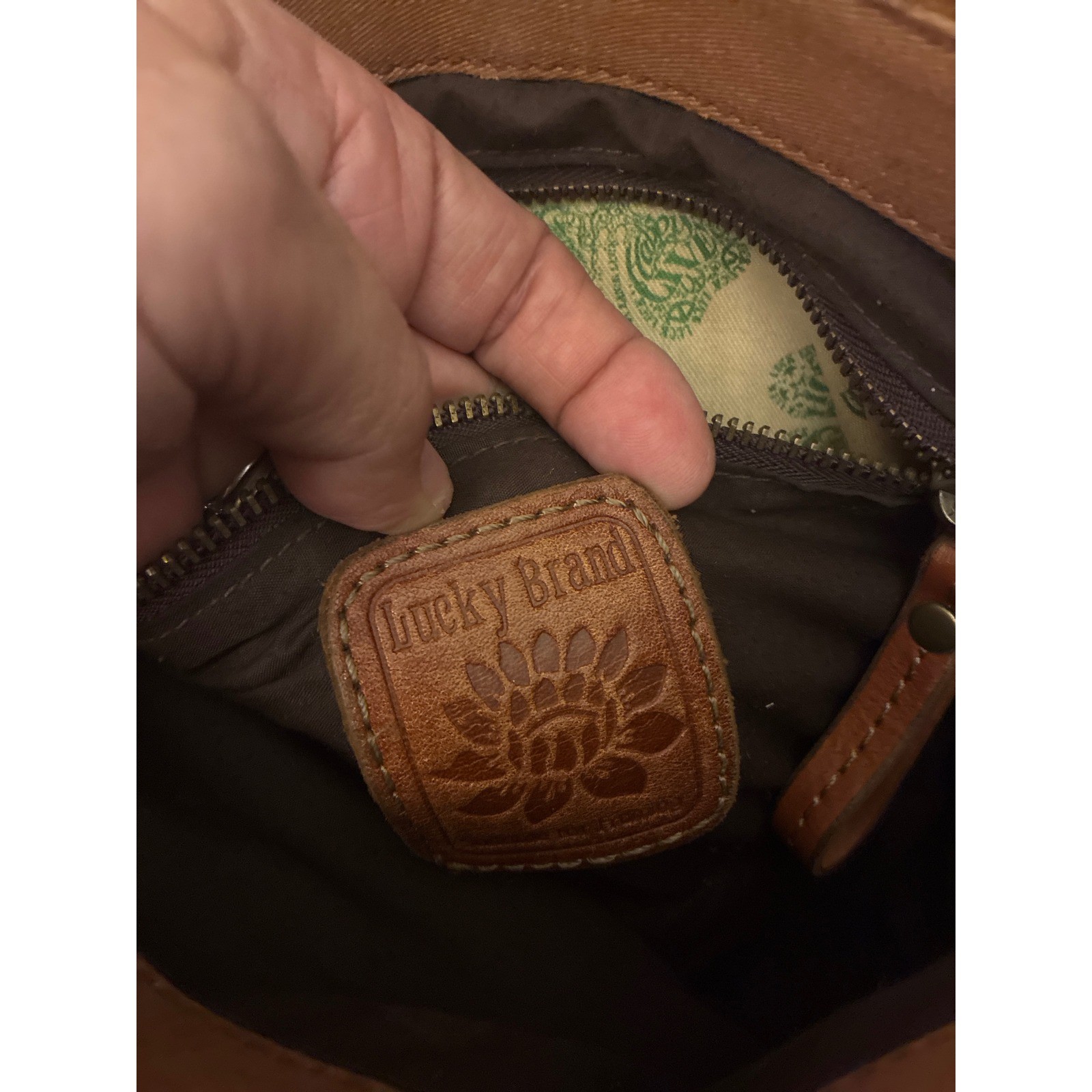 Lucky Brand Brown Leather Crossbody Saddle Bag Whipstitch Boho Cognac