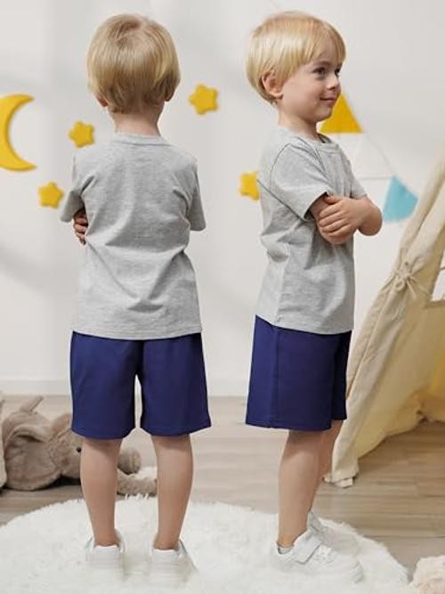 4 Pack Toddler Boy Shorts Boys Cotton 5T Black, Navy, Burgundy, Dark Gray