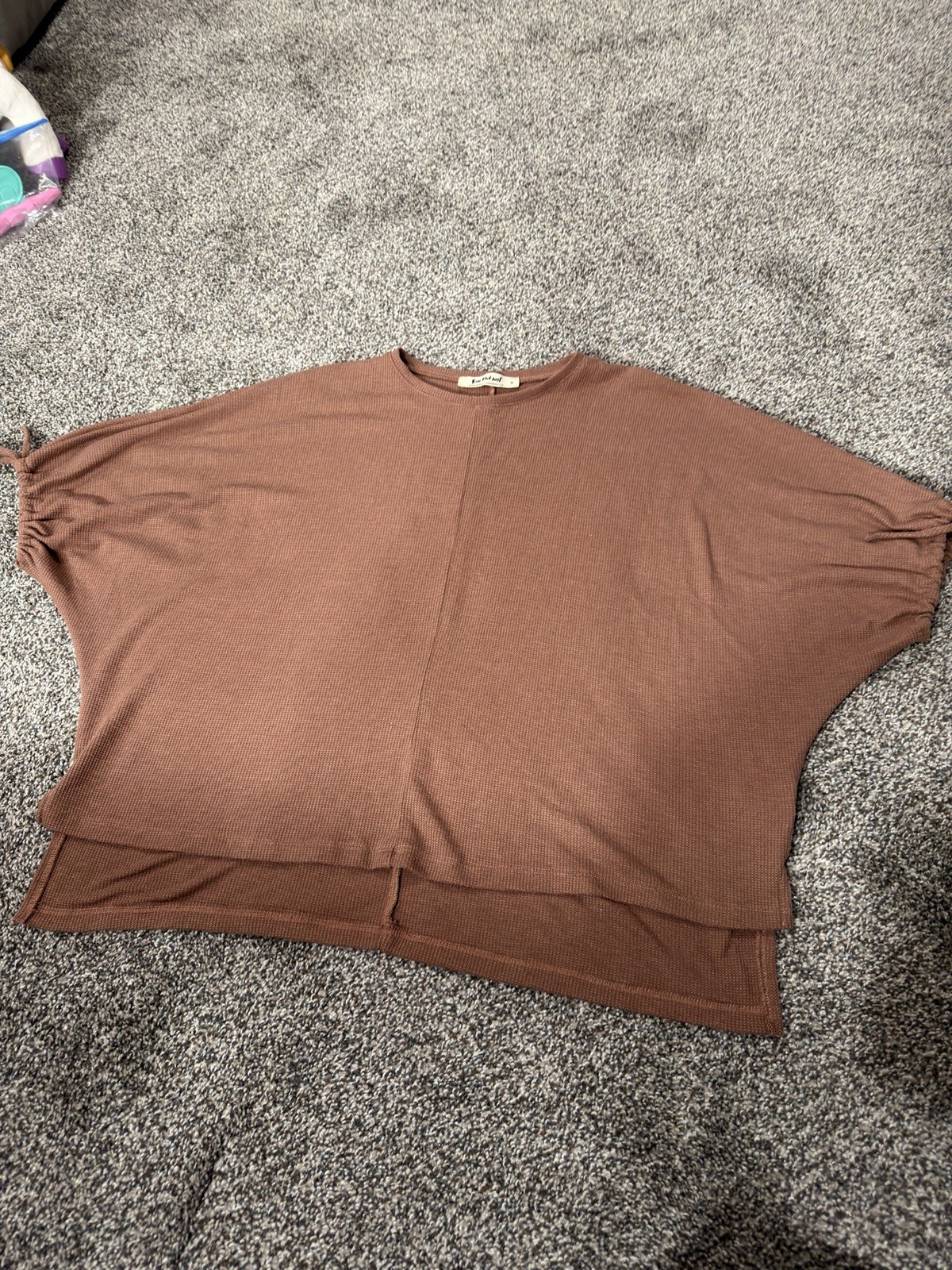 Women Waffle Knit Solid Loose Tee Mauve Size S Three Bird Nest