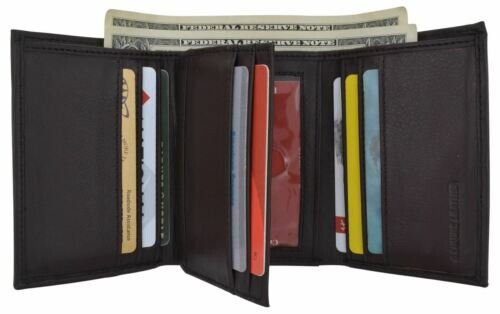 Leatherboss Mens RFID Blocking Hunter Leather Credit Card ID Trifold Wallet