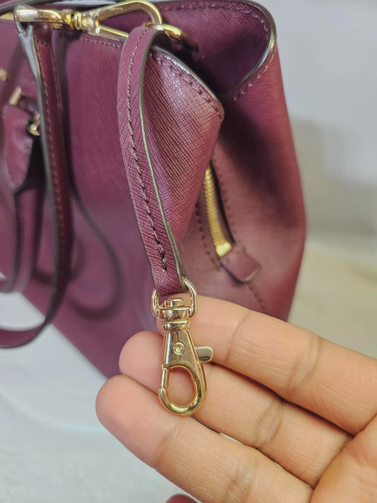 Michael Kors Savannah Large Satchel Burgundy Saffiano Leather Crossbody Bag Gold