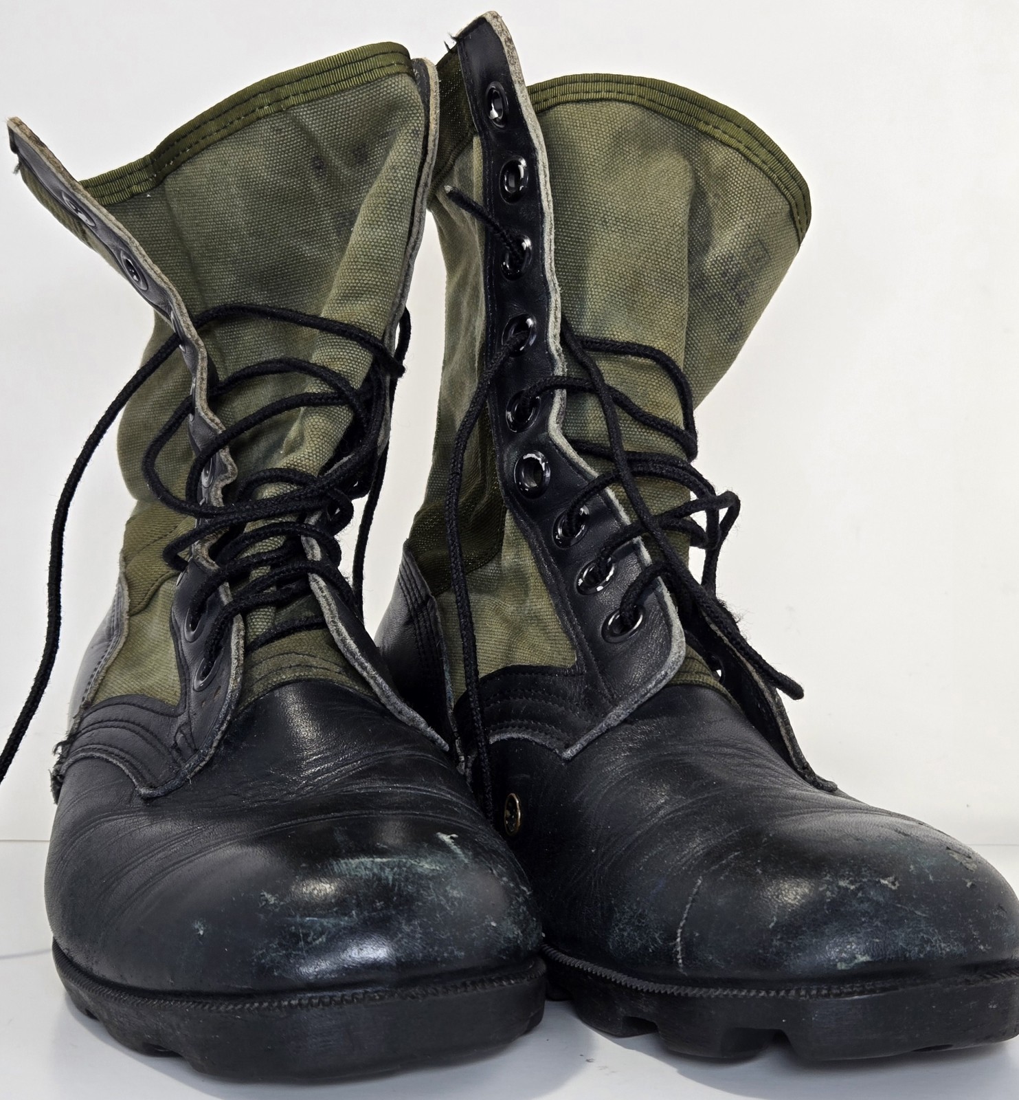 Vintage Style Jungle Combat Boots Mens Size 9W Black Leather Olive Canvas