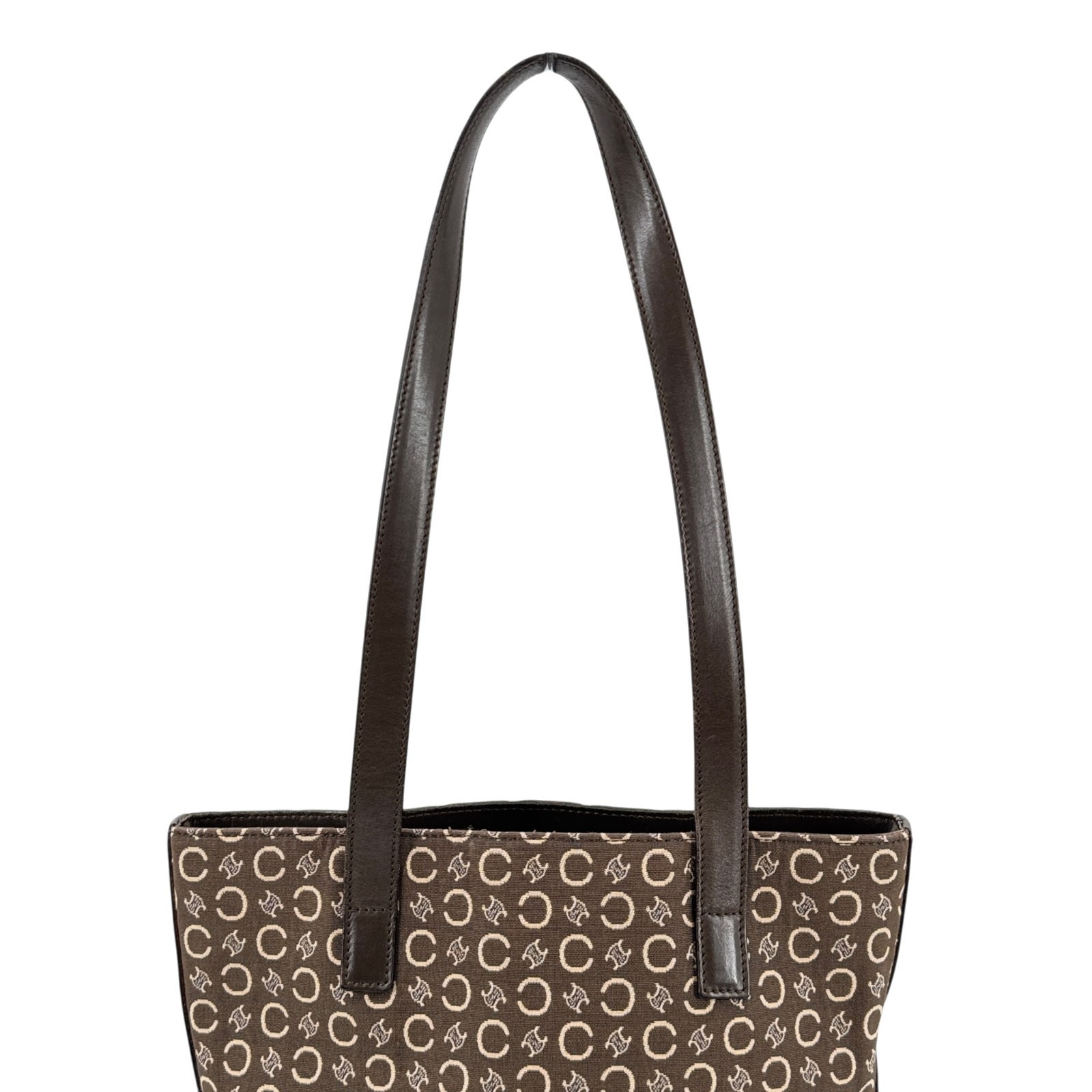 Auth Vintage CELINE C Macadam Pattern Tote Bag Canvas Leather Brown Purse
